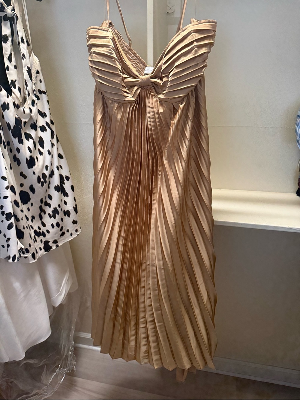 Petal & Pup Champagne Pleated Midi Slip Dress
